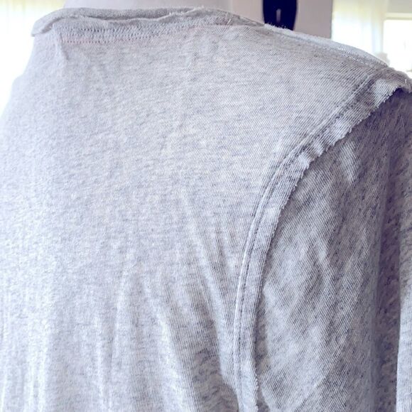 Free People Baby Doll Top Gray Orange /Peach Large V Neck Pocket Cotton - Picture 9 of 10